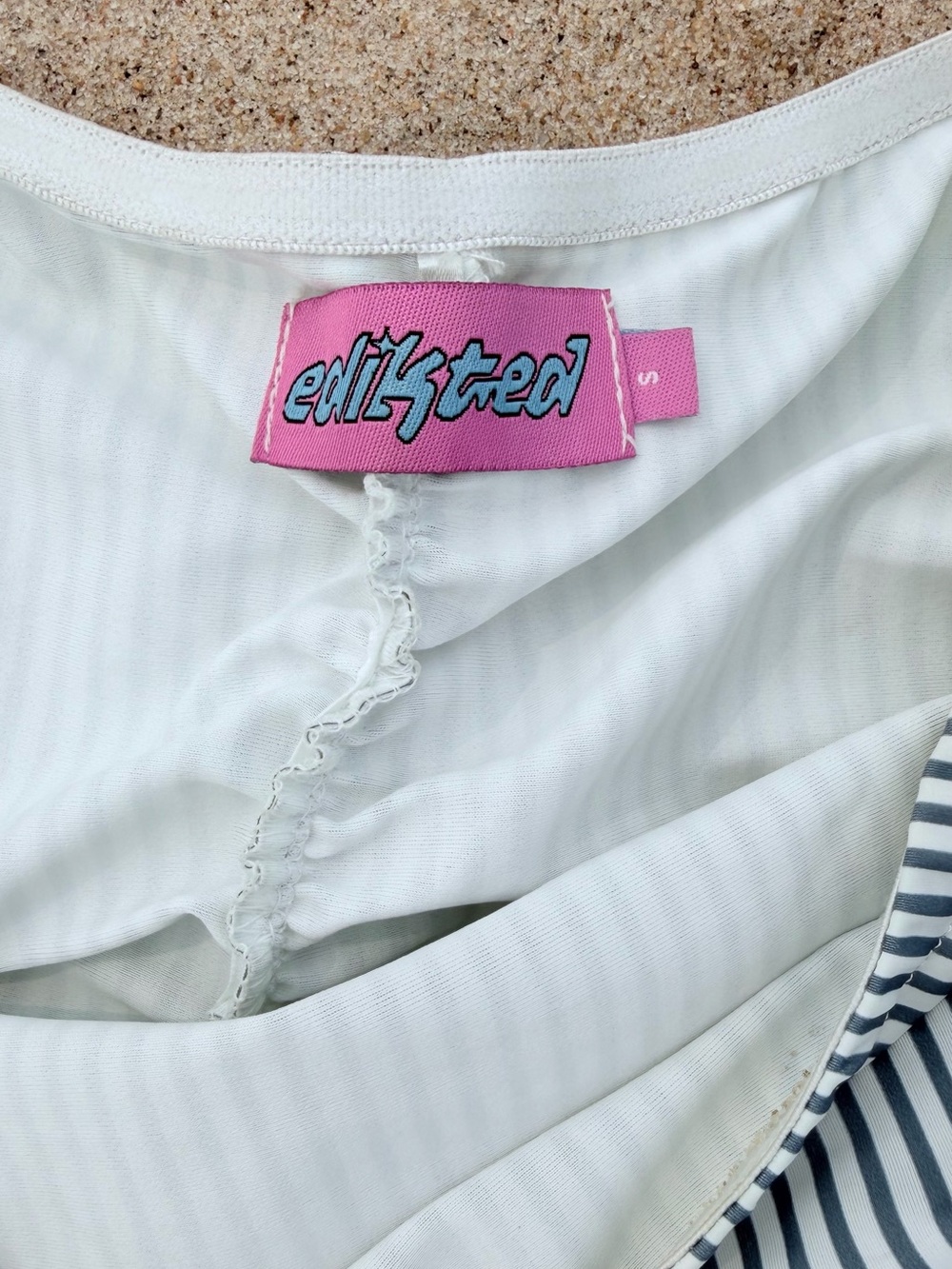 Edikted Striped Strapless Ruffled Swim Dress in Blue and White - Picture 5 of 5